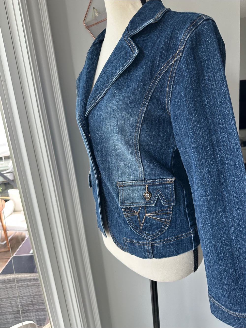 VINTAGE Y2K 725 ORIGINALS Women's Denim Jean Blazer Jacket Blue Size Small - Picture 3 of 10